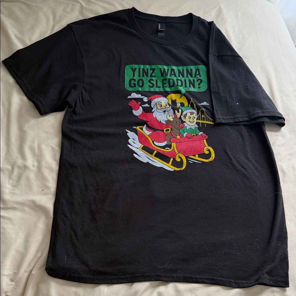 Port and Company Black Santa Sledding Tee